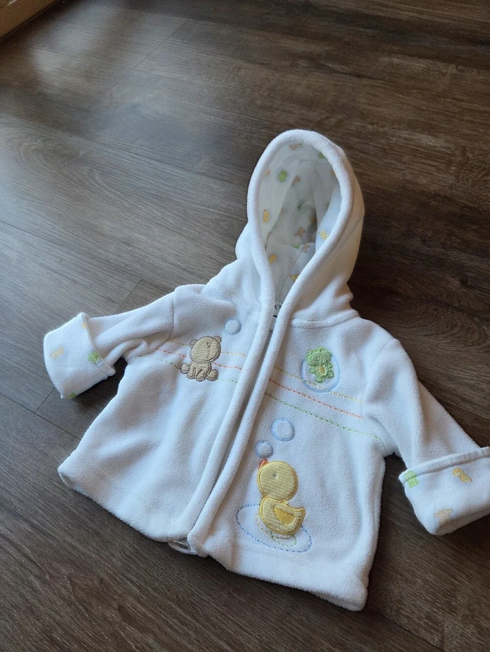 Vintage Carters Baby Boys White Fleece Hooded Jacket with Animal Appliques